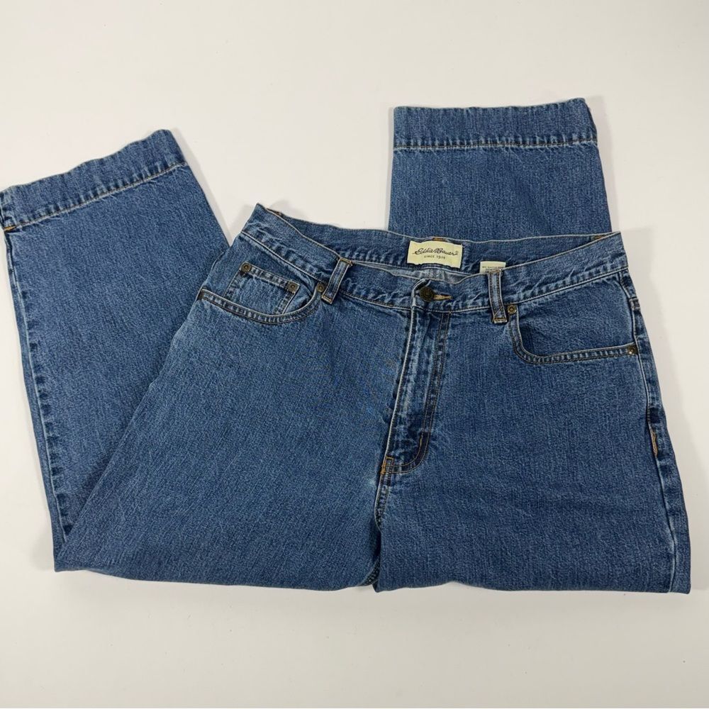 Cropped Straight Leg Eddie Bauer Medium Wash 100% Cotton High Rise Jeans Size 12
